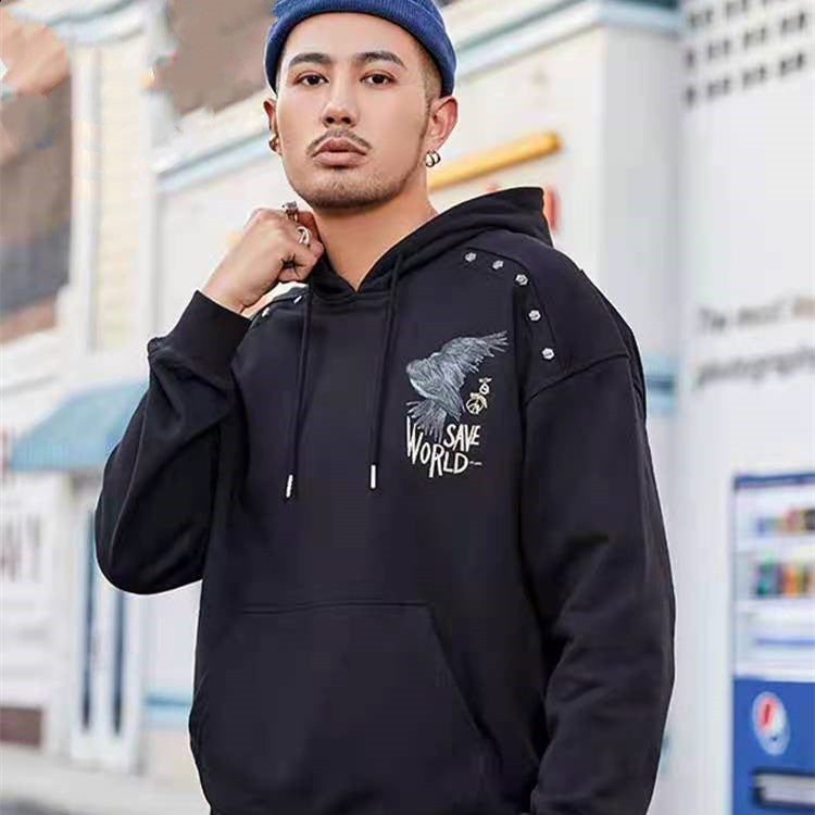 Hooded Sweatshirt With Waterfowl Wings Print And Embroidery