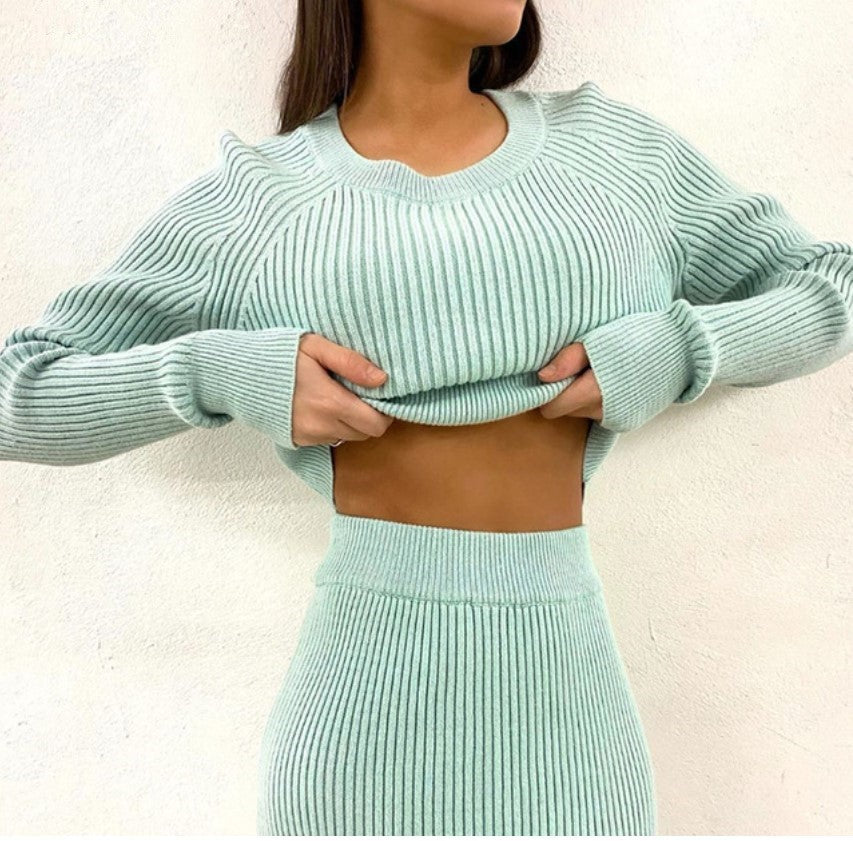 Tracksuit Women's Knitted Sweater Skirt Two Piece Set