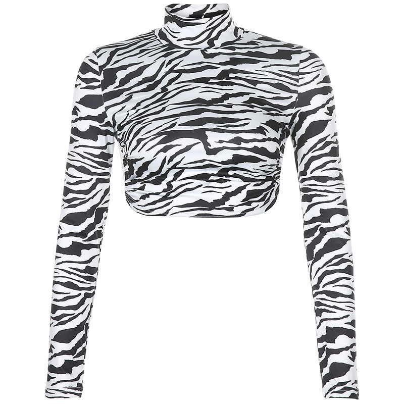 HEYounGIRL Animal Zebra Print Backless Cropped Tshirt Women Sexy Long Sleeve T-shirt Ladies Fashion Crop Tops Tees Streetwear