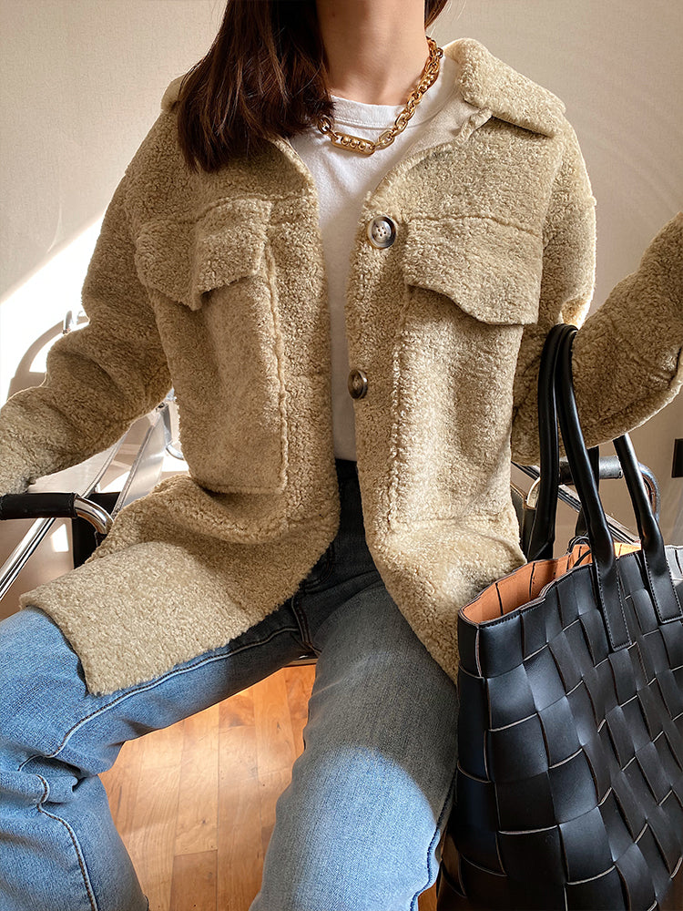 Faux Fur All-In-One Lamb Hair Granular Fleece Coat Women's Mid-Length Loose Warm Shirt Coat