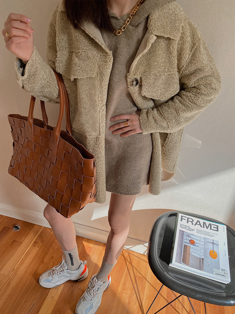 Faux Fur All-In-One Lamb Hair Granular Fleece Coat Women's Mid-Length Loose Warm Shirt Coat