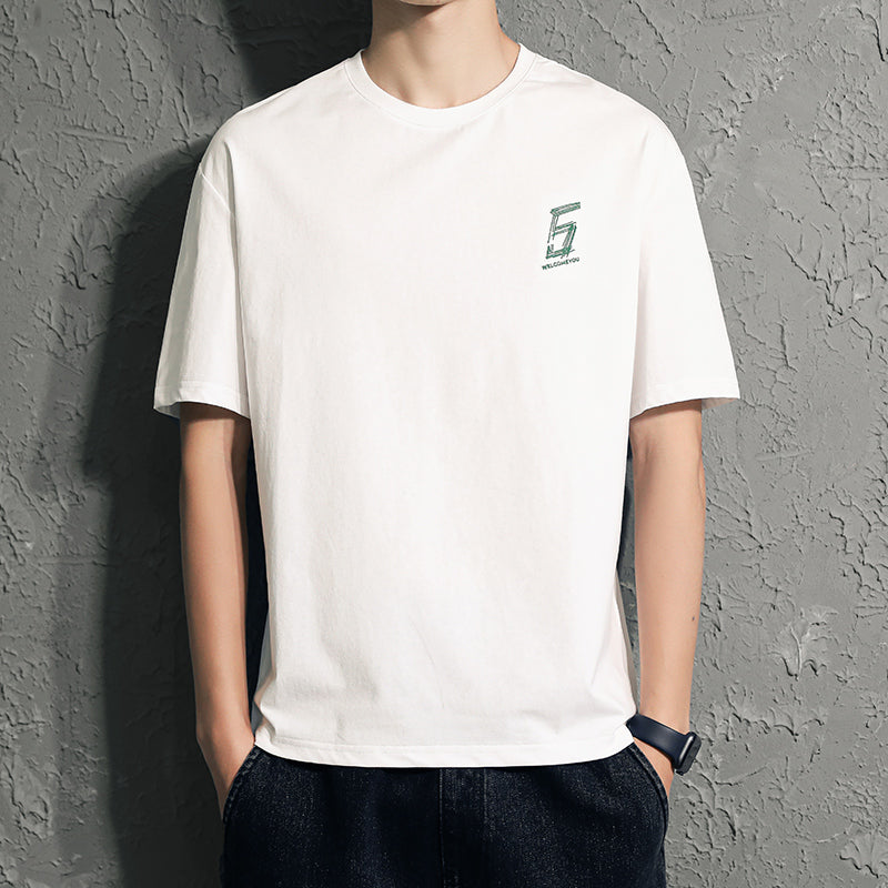 New Summer Round Neck Embroidery Tide Brand Loose Men'S Top Clothes