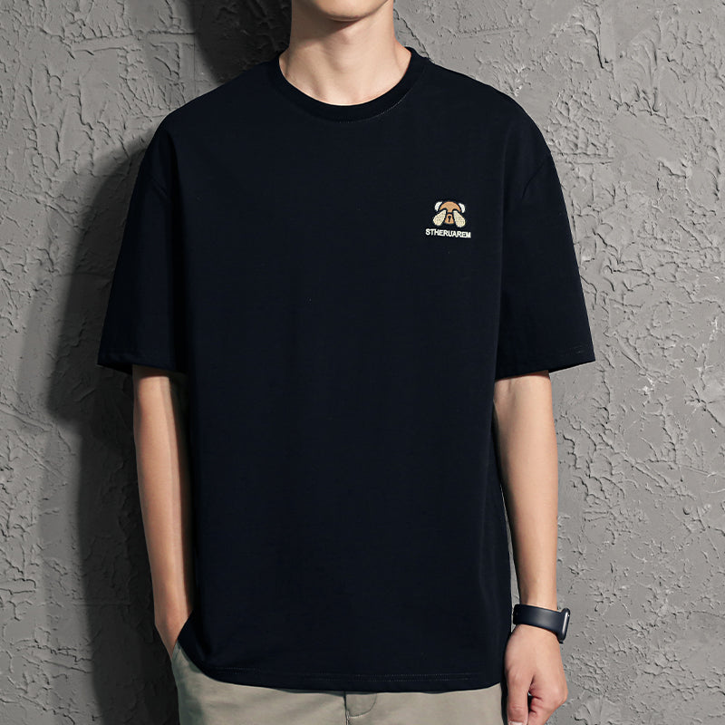 New Summer Round Neck Embroidery Tide Brand Loose Men'S Top Clothes