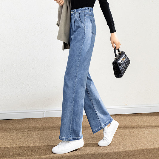 Mopping Wide Leg Pants Women Jeans High Waist Light Blue New Korean Style Wholesale Large Size Trousers