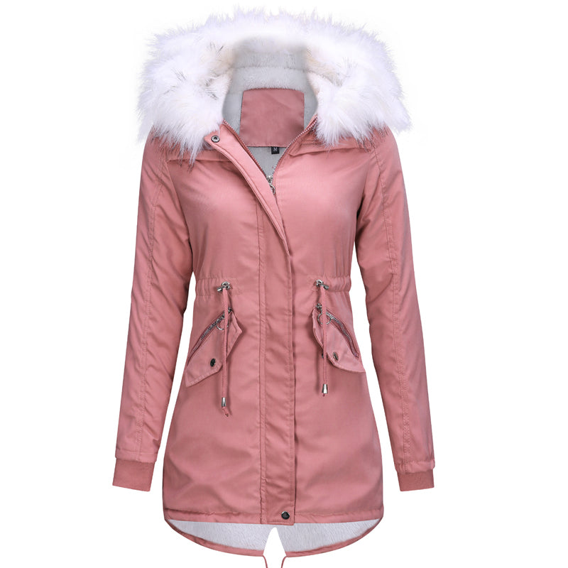 Cotton Coats Women Casual Fur Long Hooded Jacket Fashion Simple High Street