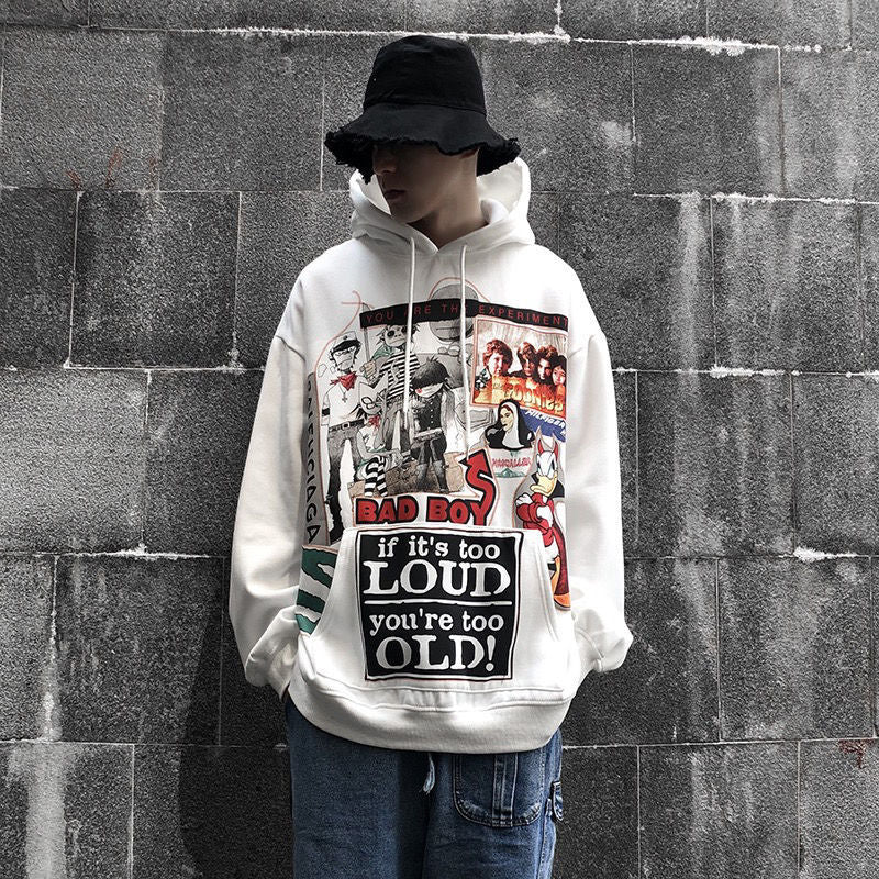 White Hip Hop Hoodie Streetwear Korean Fashion Gothic Sweatshirt Spring Tops Casual Funny Spring Autumn Harajuku Hoodies Male