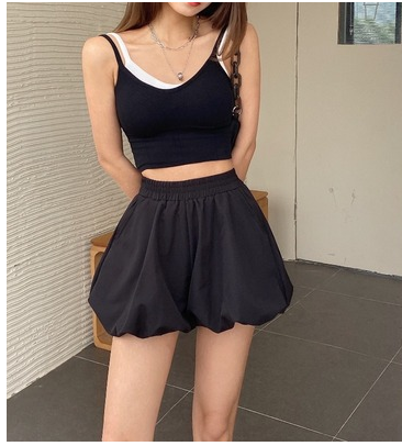 Black High-Waisted Thin Wide-Leg Shorts Summer New Loose Pants