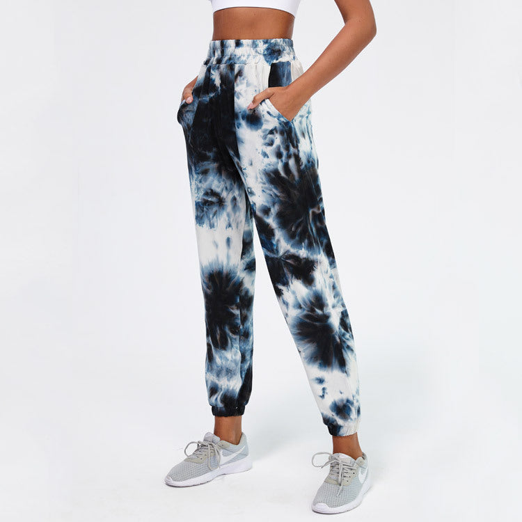 New Net Celebrity Cross-Border European And American Loose Casual Slim Trousers Sports Running Printed Pocket Yoga Pants Women