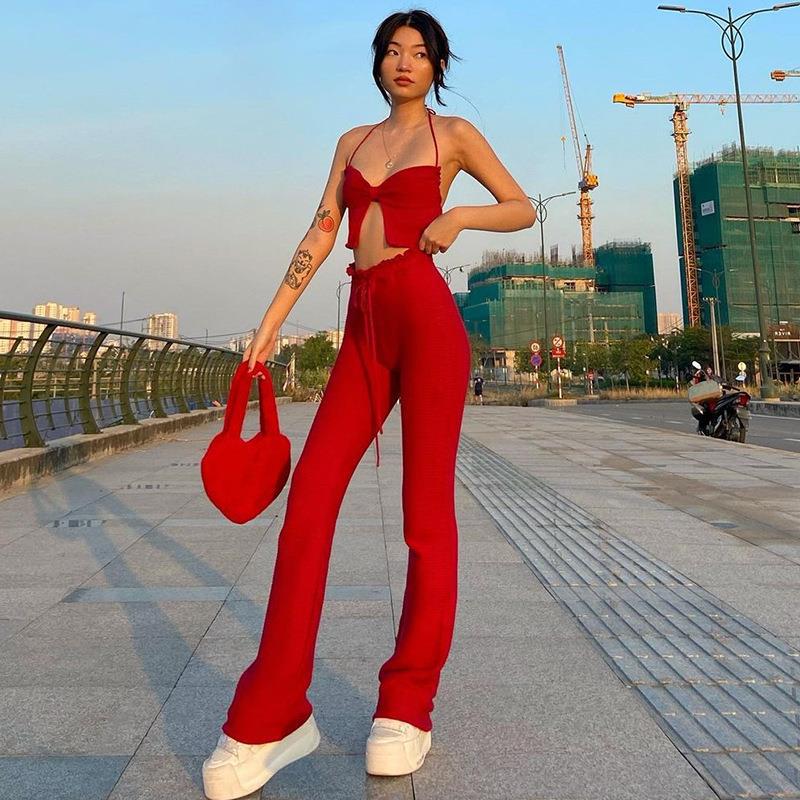 Women's High Waist Casual Trousers With Hips Fashion Slim Fit Micro La Trousers Women