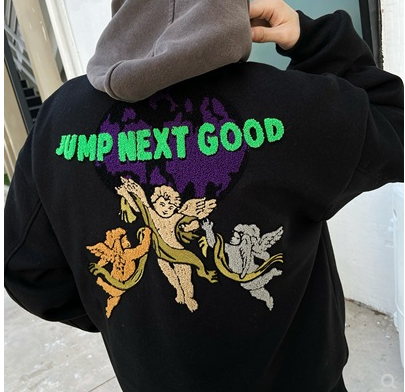 Men's Baseball Uniform Angel Print Plus Velvet Jacket