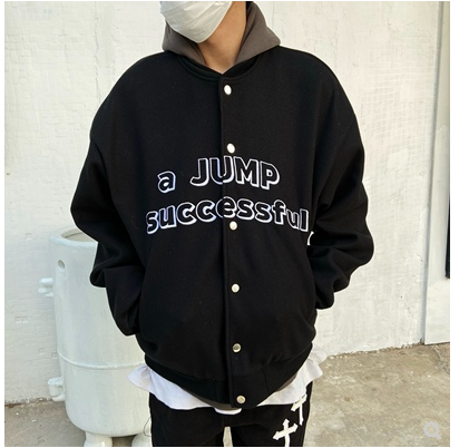 Men's Baseball Uniform Angel Print Plus Velvet Jacket