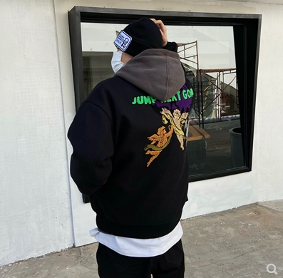 Men's Baseball Uniform Angel Print Plus Velvet Jacket