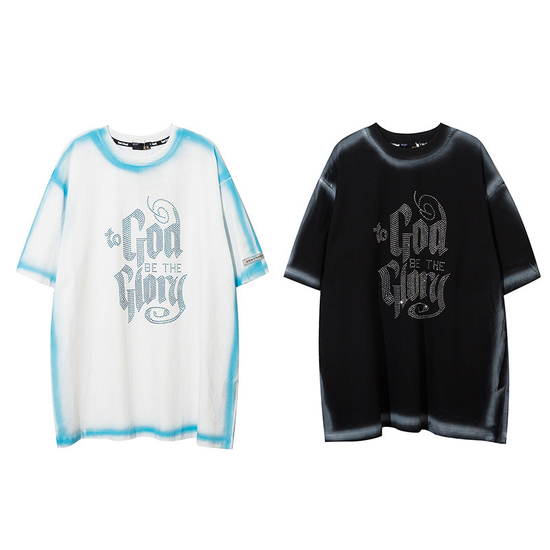 Five Point Mid-sleeve Loose Drop-shoulder Half-sleeve Couple Top