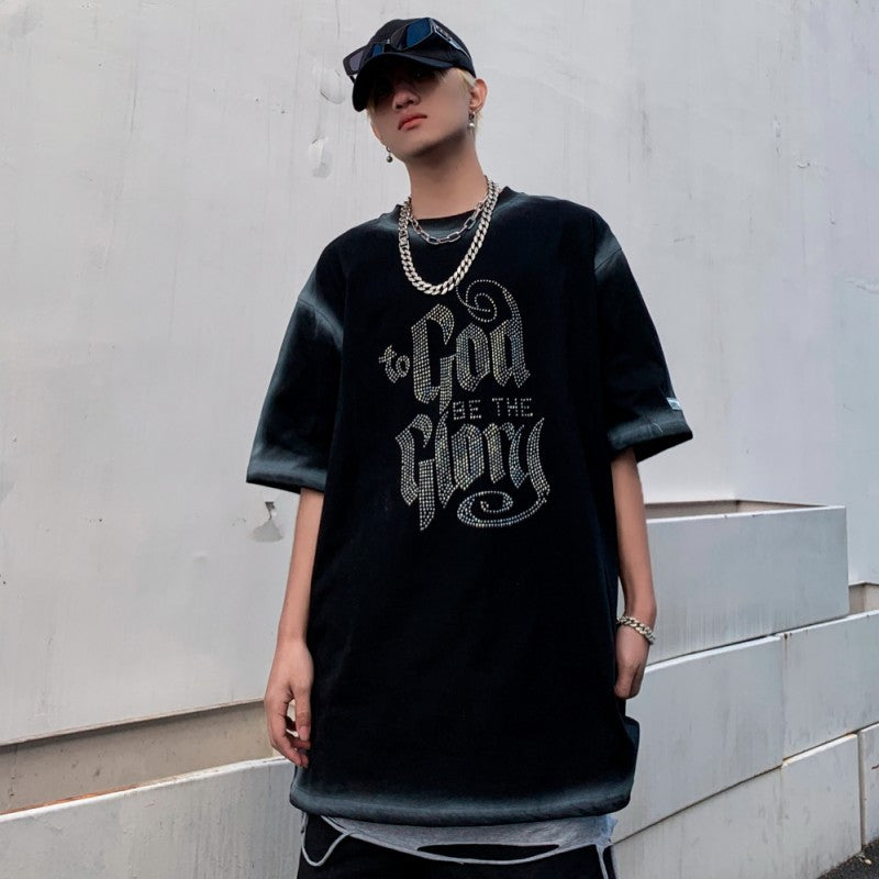 Five Point Mid-sleeve Loose Drop-shoulder Half-sleeve Couple Top