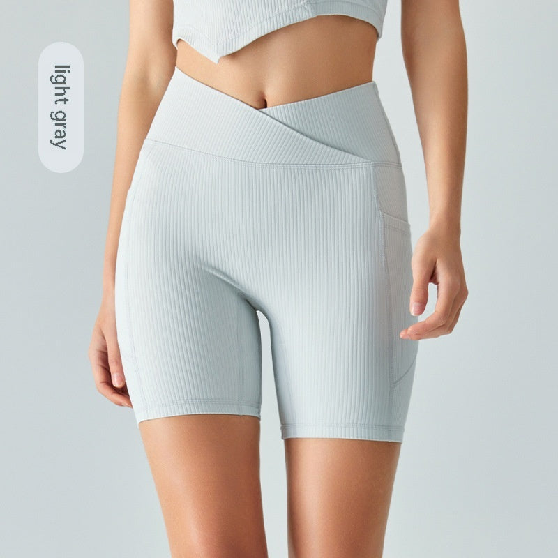 Rib Yoga Shorts For Women Peach Hip Raise