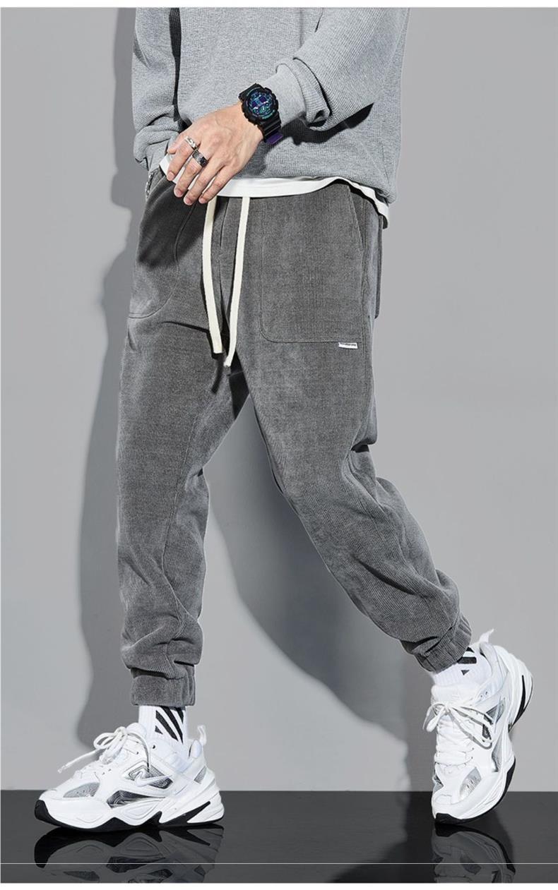 Spring And Autumn Corduroy Casual Pants Men's Loose Trendy Teenagers Waffle Ankle-tied Track Sweatpants