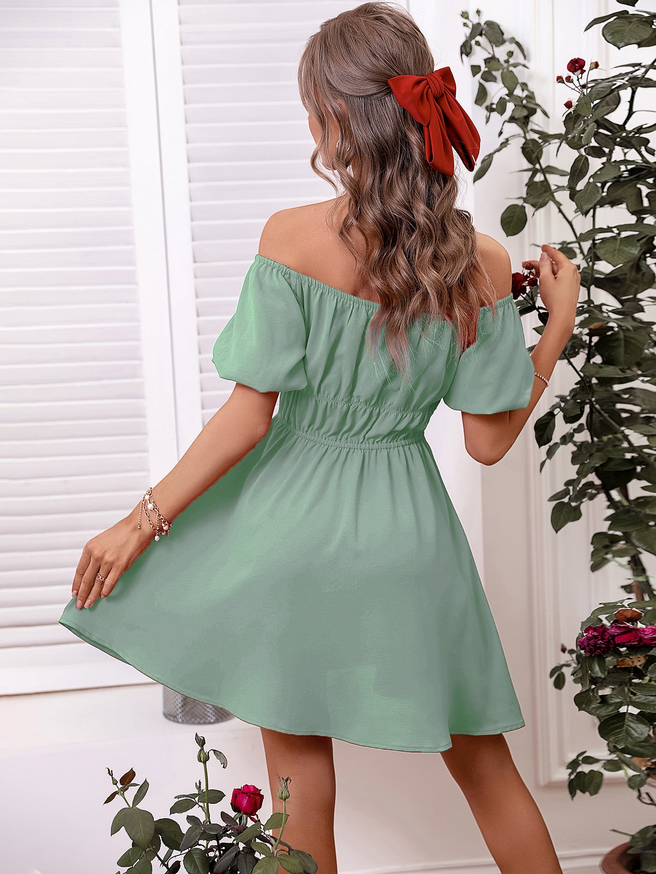 Solid Color High Waist Tube Top Dress Off-shoulder Shoulder-baring Simple Skirt