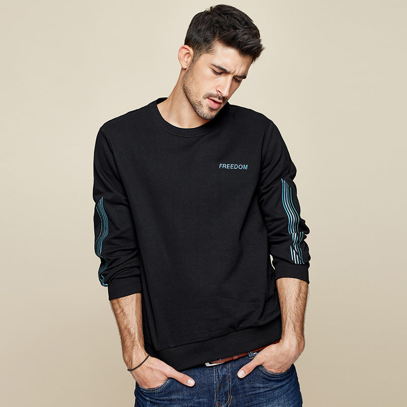 Letter embroidery crew neck sweater men