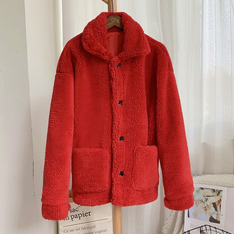 Women's Mid-Length Loose Grained Sheep Shearing Coat