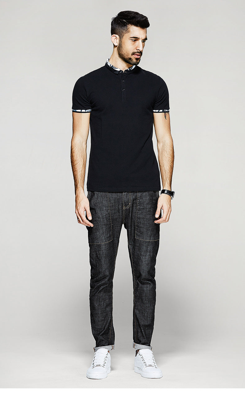 Hong Kong style black slim-fit short-sleeved t-shirt