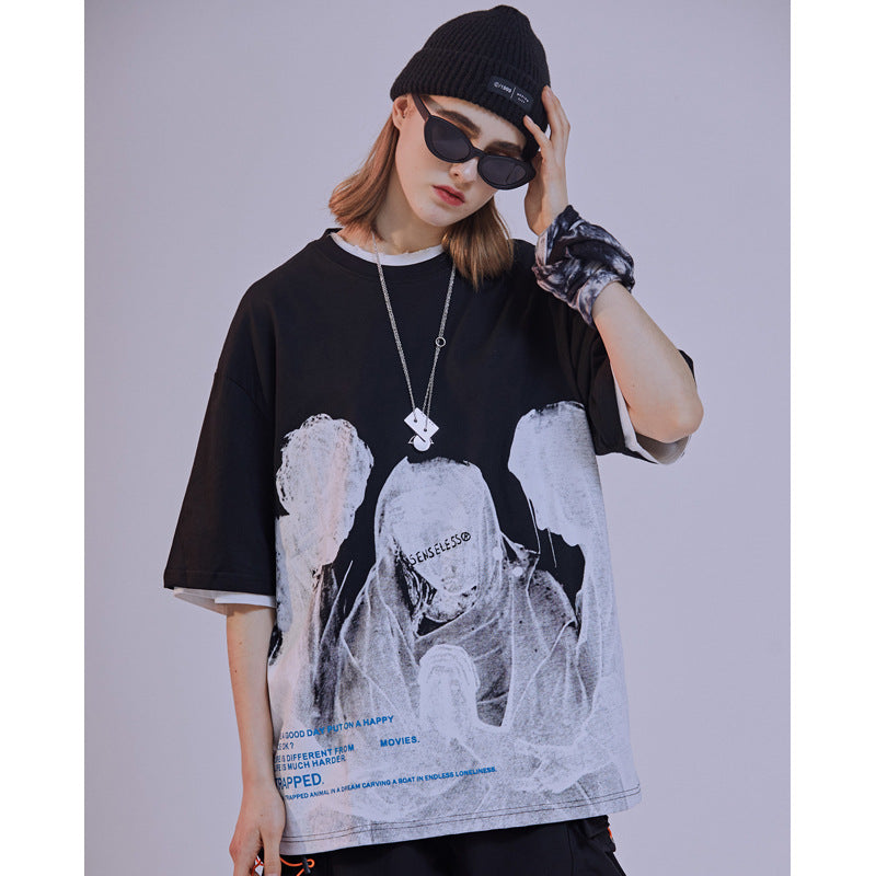 Madonna printed loose men and women half sleeve