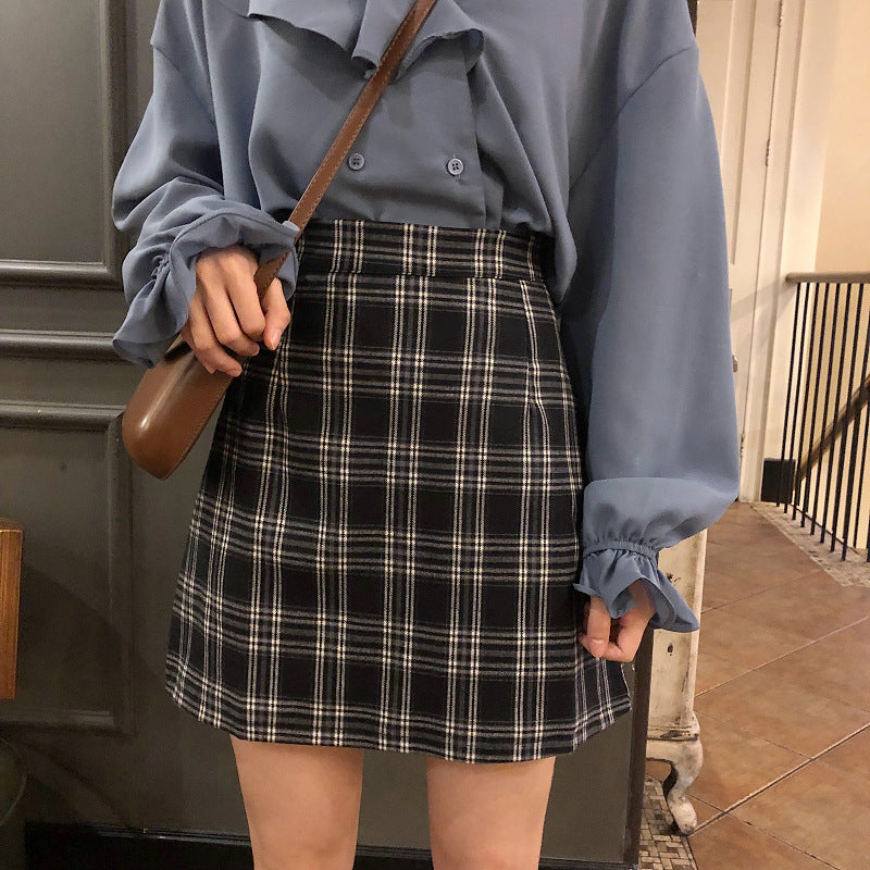 Plaid Skirt Korean Style All Match A Line Skirt