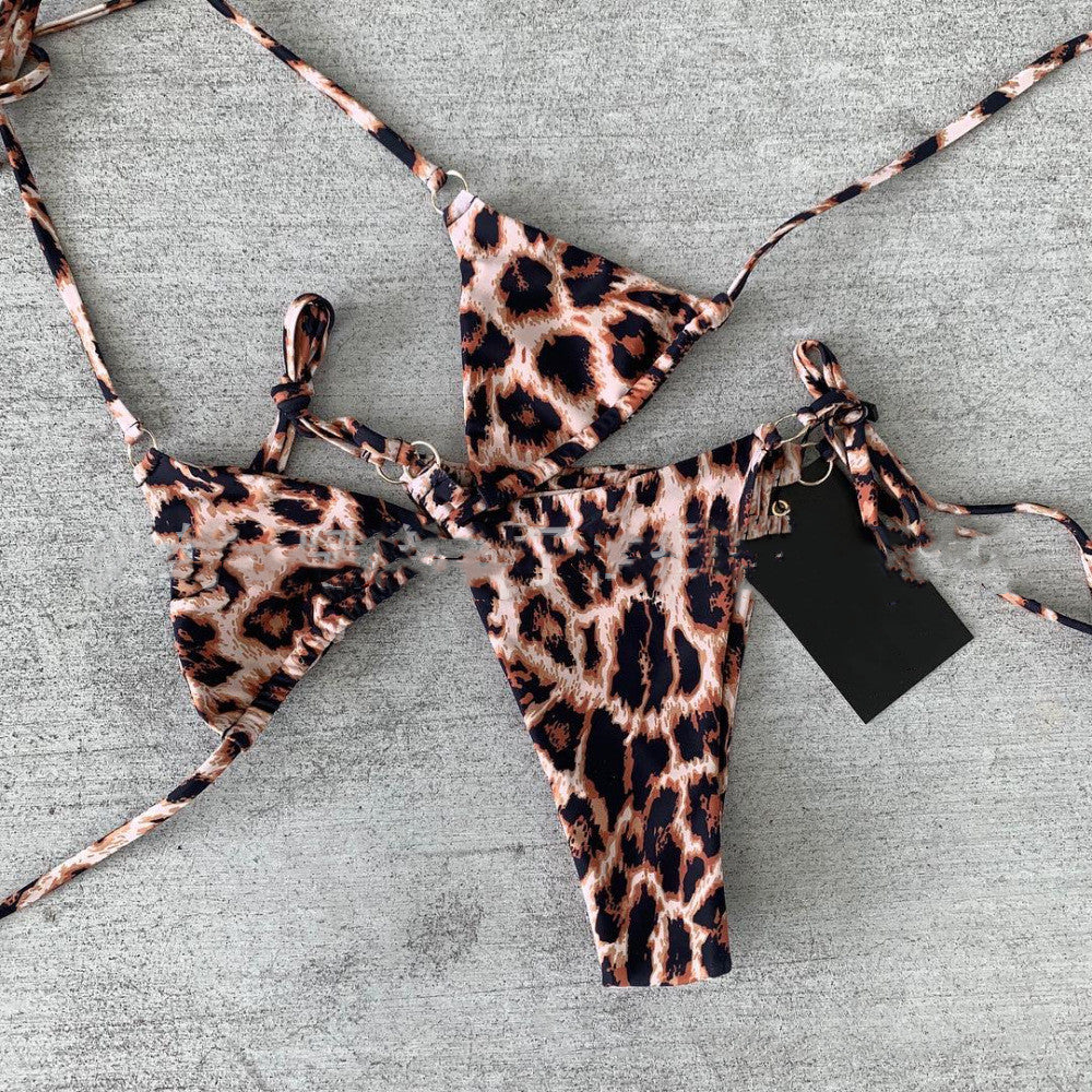 Swimsuit Leopard Print Split Metal Ring Sexy Swimsuit