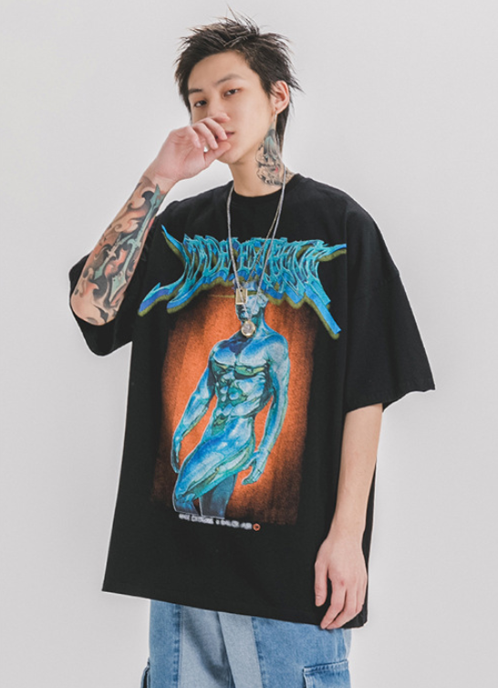 Fitness portrait printed men's short sleeve