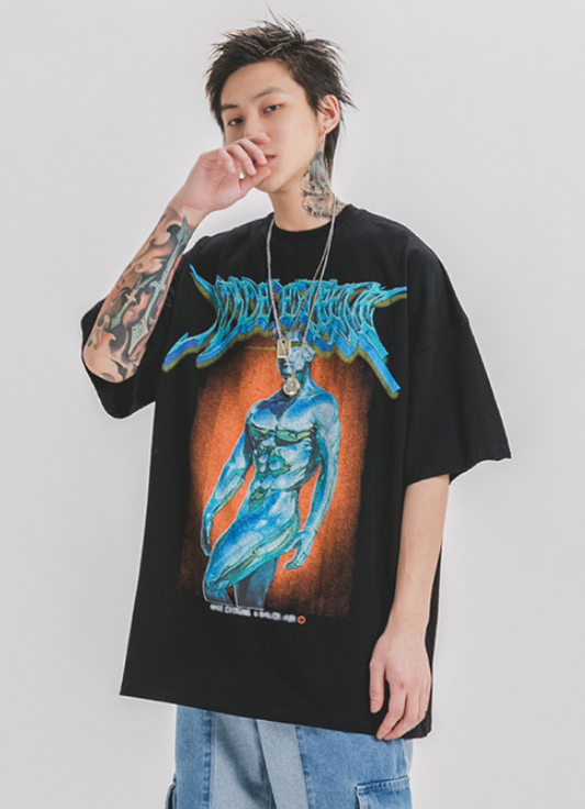 Fitness portrait printed men's short sleeve