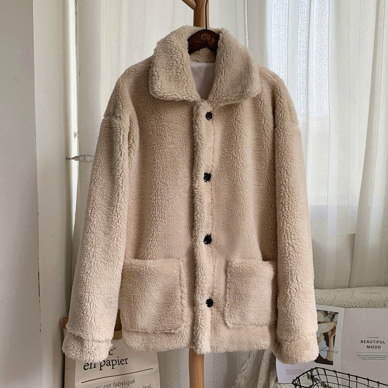 Women's Mid-Length Loose Grained Sheep Shearing Coat