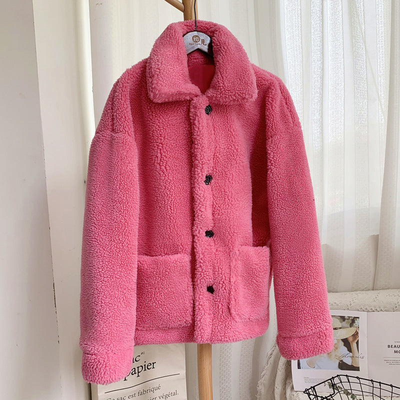 Women's Mid-Length Loose Grained Sheep Shearing Coat