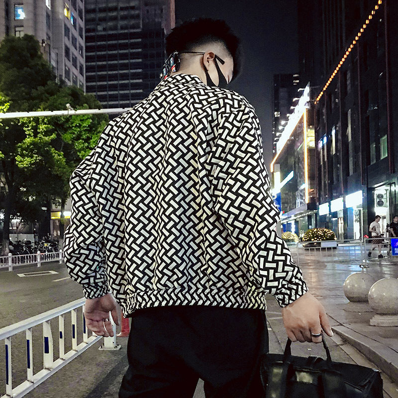 Men's Trendy Ruffian Stand Collar Houndstooth Thick Jacket
