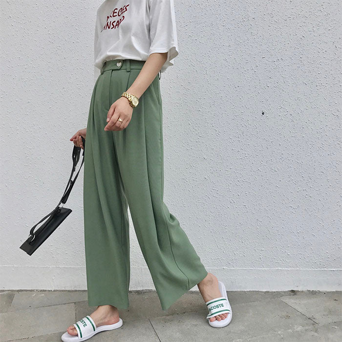 2021 summer new women's slim legs long chiffon wide leg pants Korean black wild suit trousers women