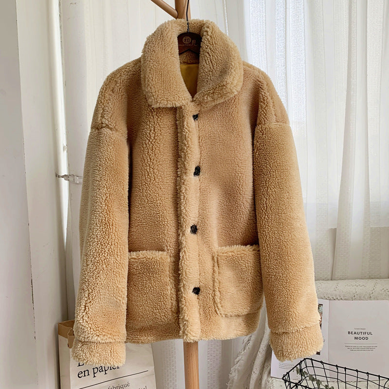 Women's Mid-Length Loose Grained Sheep Shearing Coat