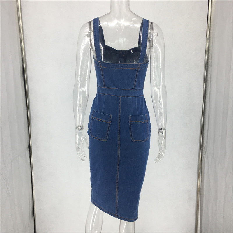 Denim Skirt With Straps And Buttons For Middle And Long Bottoms