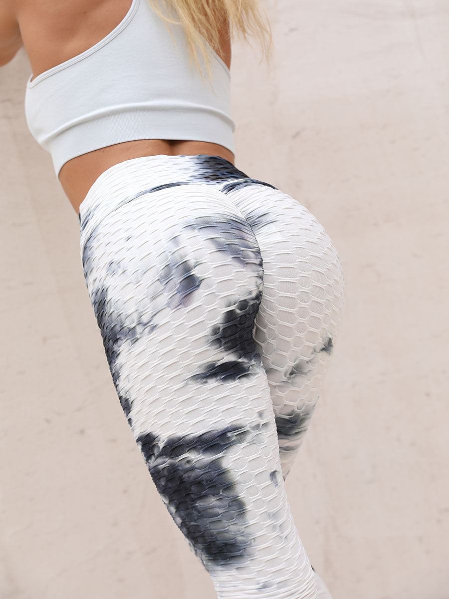 Ink Jacquard Tie-dyed Bubble Polyester Yoga Pants Slim Fit