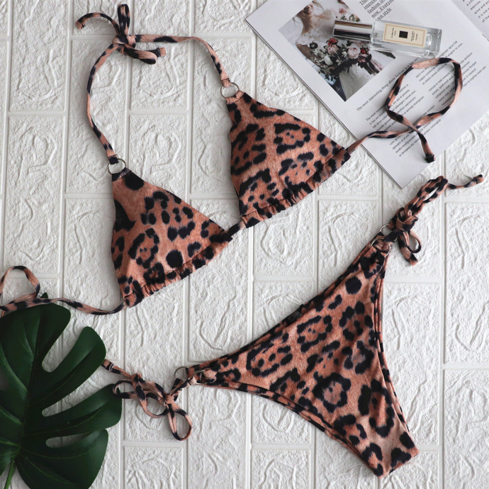 Swimsuit Leopard Print Split Metal Ring Sexy Swimsuit