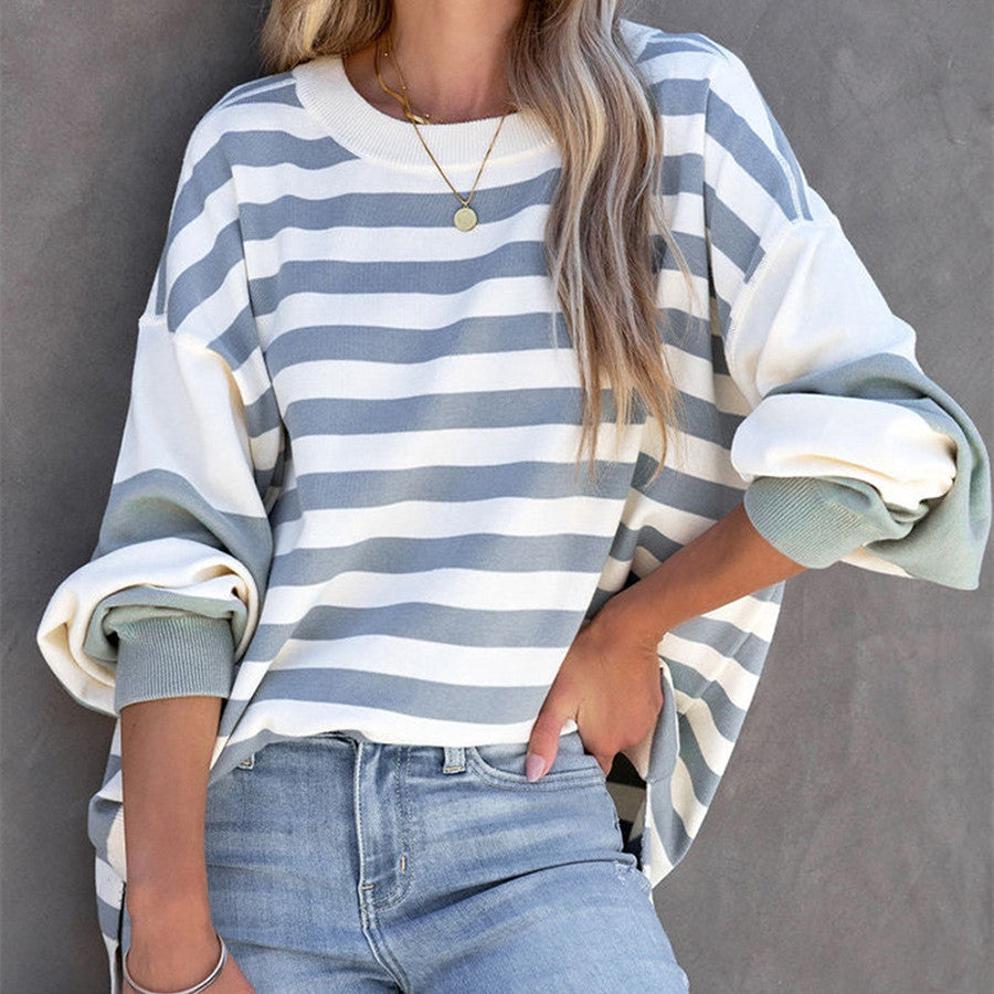 Women's Fashion Casual Striped Shoulder Pullover