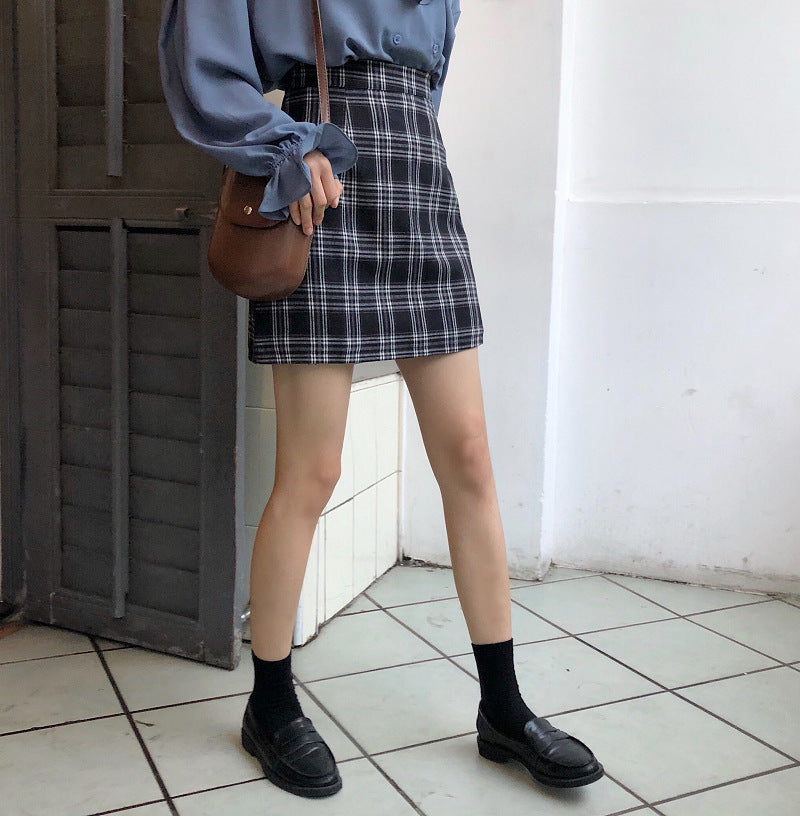 Plaid Skirt Korean Style All Match A Line Skirt