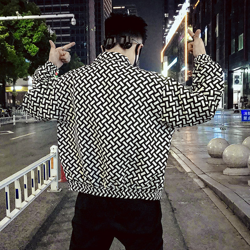 Men's Trendy Ruffian Stand Collar Houndstooth Thick Jacket
