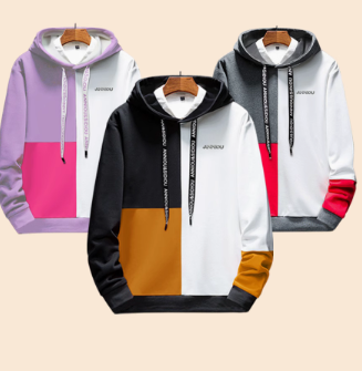 Color Contrast Patchwork Hoodie Men And Women Autumn And Winter Loose Velvet