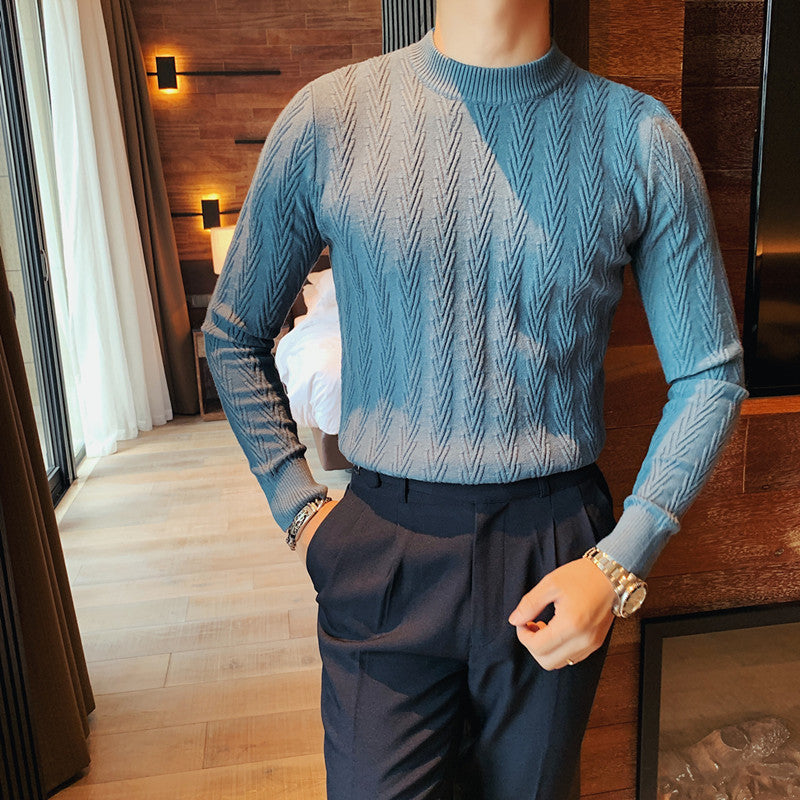 Men's Half Turtleneck Sweater Slim Twist Thick Thread