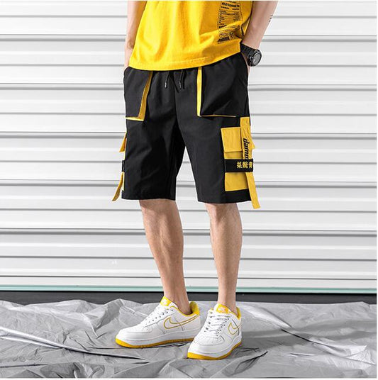 Hip hop shorts mens black casual street wear elastic shorts