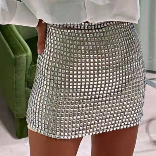 Sexy Women's Solid Color Slim Fit Mesh Sequin Pack Hip Fashion Skirt