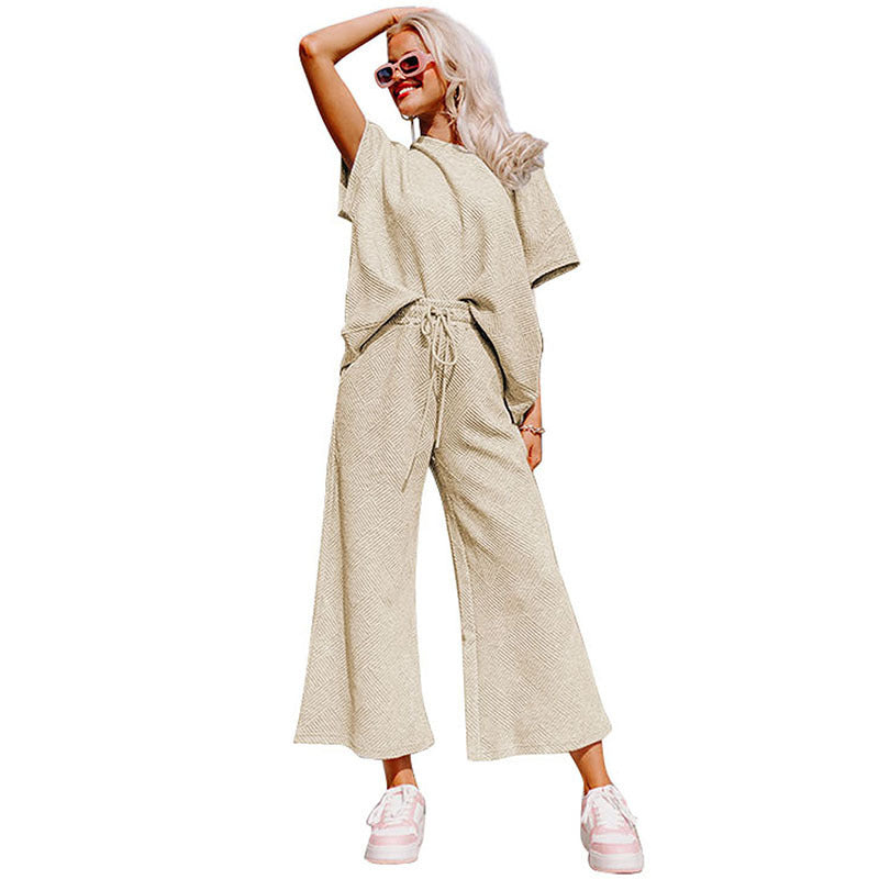 Loose Short Sleeve Trousers Suit Women