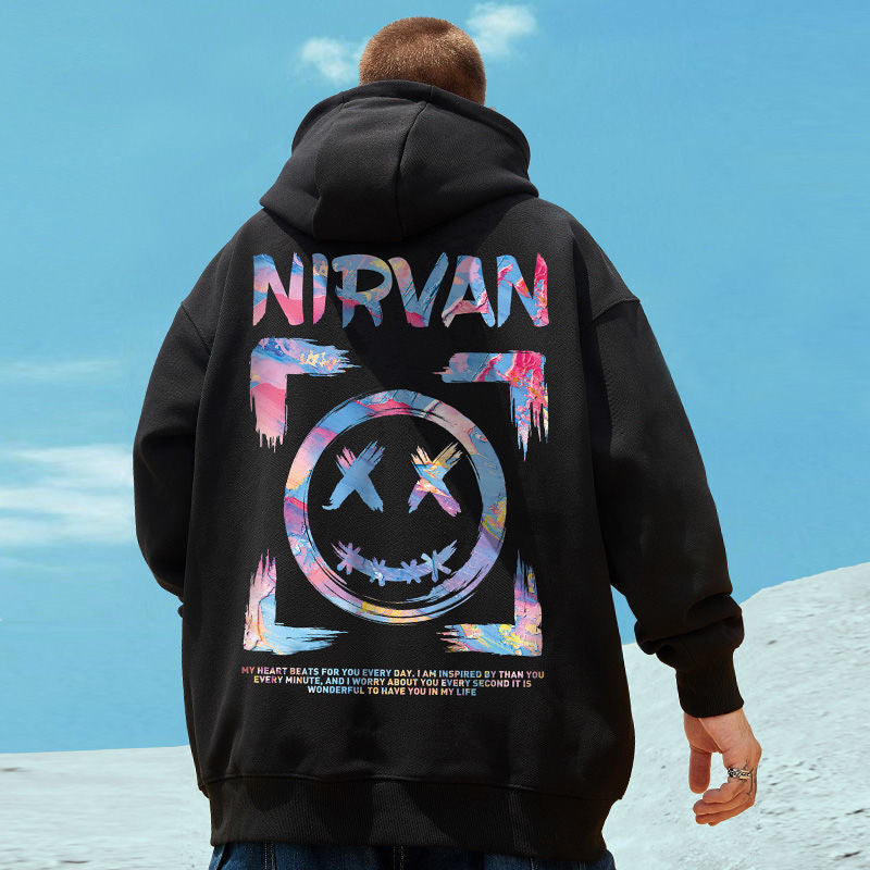 Hip-hop Hooded Sweater Men's Trendy Loose Winter Plus Velvet