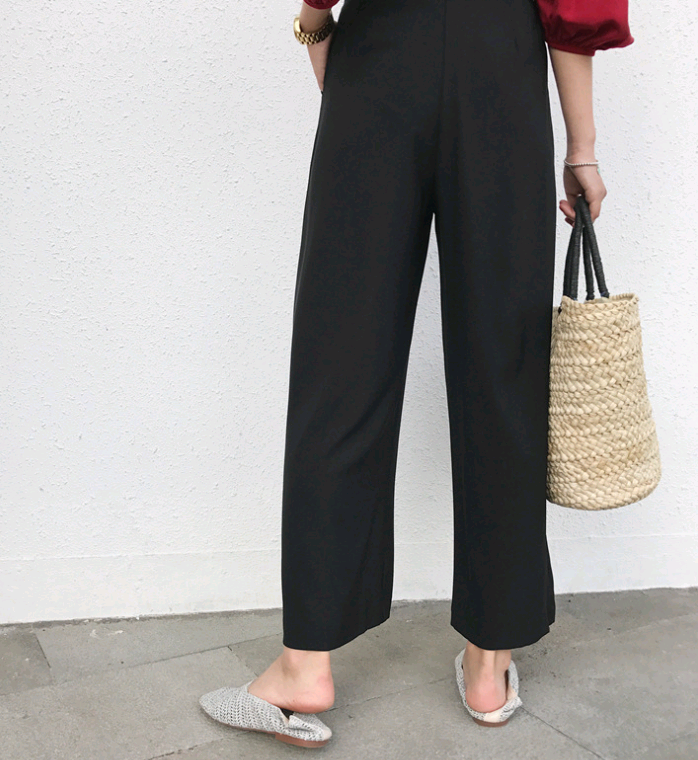 2021 summer new women's slim legs long chiffon wide leg pants Korean black wild suit trousers women