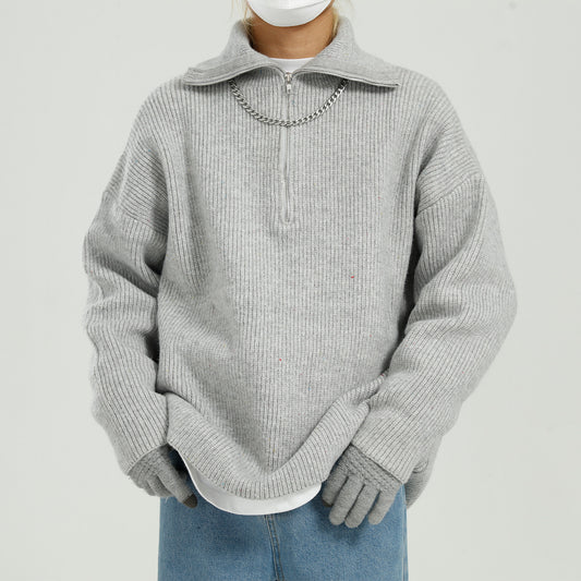 Men's Autumn and Winter Lapel Zipper Knitted Sweater