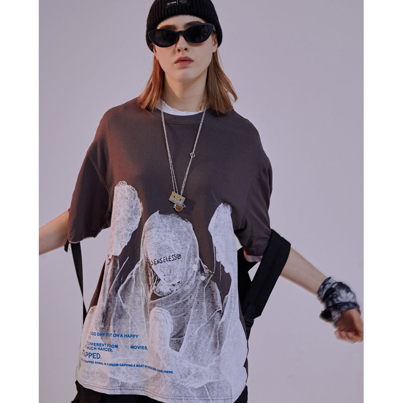 Madonna printed loose men and women half sleeve