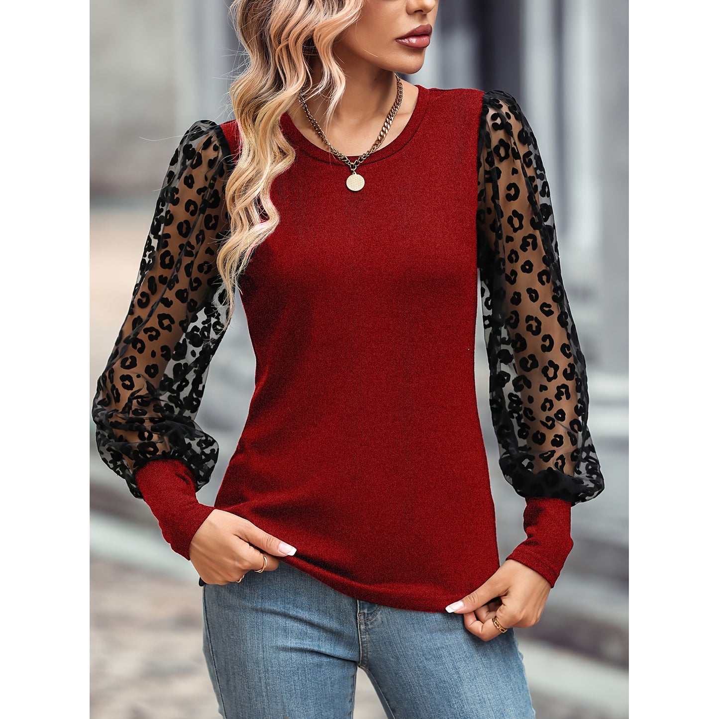 Slim-fit Color Matching Long-sleeved Top